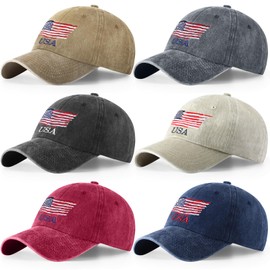 Tarpop 6 Pcs American Flag Baseball Cap USA Ball Cap USA Flag Tactical Cap Adjustable Washed US Flag Cap for Men Women(Vintage Color,Novelty Style)