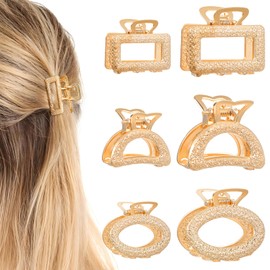 KFHENSOMR Metal Mini Hair Clips 6 Pcs Gold Medium Hair Claw Clips Gold Strong Hold Metal Hairs Catch Barrette Cute Small Jaw Clamps for Women Styling Accessories with Thick or Thin Hairs