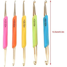 TPR Soft Rubber Handle Aluminum Knitting Hooks, 5Pcs Double Crochet Hooks Set with TPR Soft Rubber Handle for Multi Purpose Crochet Projects