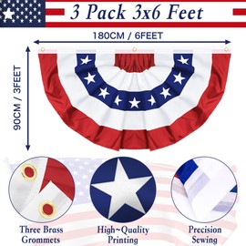 3 Pack 3x6 FT USA Pleated Fan Flag, American Bunting Flag Patriotic Half Fan Banner 4th of July Decorations Outdoor Memorial Day Decor Fourth July Independence Day Outside Red White and Blue Decor