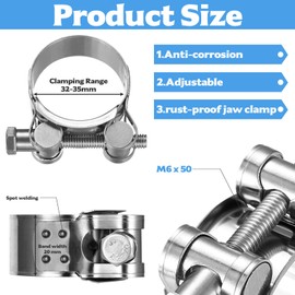 Pack of 6 Joint Bolt Clamps Hose Clamps Stainless Steel Hose Clamps Strong Hose Clamp Clamping Range 32-35 mm Adjustable Pipe Clamps Band Width 20 mm