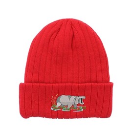 FB- Wildlife animal Hippo Hippopotamus embroidered fleece beanie, insulated winter beanie, custom make beanie, cool gift (RED)