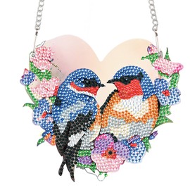 Diamond Art Painting Hanging Kit for Adults, Heart-Shaped Romantic Love Birds DIY Diamond Painting Acrylic Ornament, Diamond Art Pendant Window Suncatcher Wall Door Home Decor