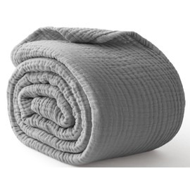 Kozyhvn 100% Cotton Muslin Blanket Large 50" x 70", 6 Layers Breathable and Lightweight Cotton Throw Blanket for Couch, Soft Quilt Bedspread, Gauze Blanket for Adults All Season, Grey