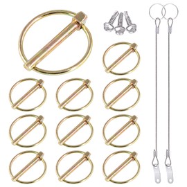 Glarks 15Pcs 1/4" x 1-3/4" Lynch Pin with Lanyard Cable Set 10Pcs Lynch Pin Lock Pin Clips and 2Pcs 304 Stainless Steel Lanyard Cable with Quick Release Ring for Farm Tractors Trailers Trucks Mowers
