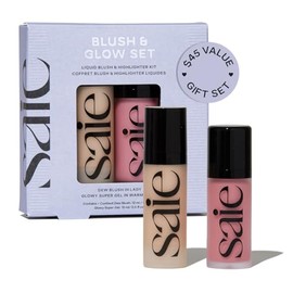 Saie Blush & Glow - Set de regalo navideño – Rubor de rocío para mejillas y resaltador líquido de súper gel brillante, maquillaje diario con infusión 
