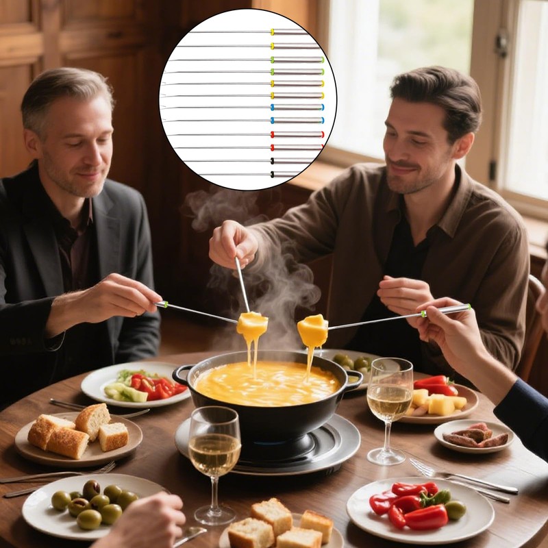 12 PCS Set Fondue Forks Stainless Steel Multi-Color Fruit Fork