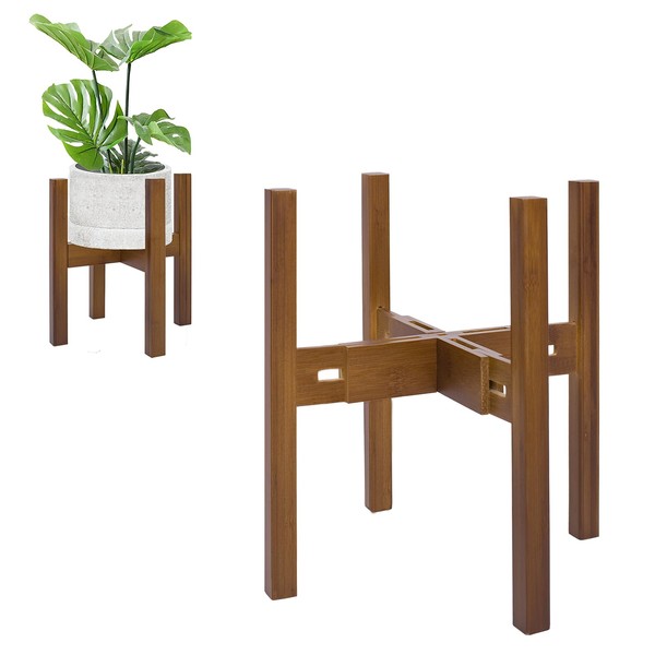 PlantsHome Fun Adjustable Plant Stand Indoor,Bamboo Mid Century Modern Plants