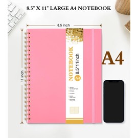 Spiral Notebook Journal 8.5” x 11”, A4 Large Pink Notebooks for Women Men, College Ruled Lined Journal, 100 GSM Paper, Plastic Hardcover Spiral Bound Journals for Work School Note Taking Business