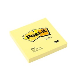 Post-it, 3M, Notas Adhesivas, Color Amarillo, 7.6 cm x 7.6 cm, 1 block, 100 hojas c/u (Modelo 654)