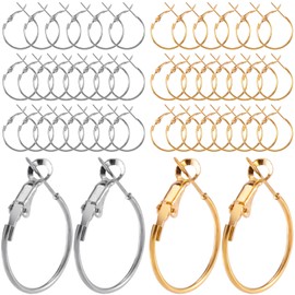 Pndeyo 48pcs Hoop Earrings Findings, Hypoallergenic Round Earring Loop, Open Beading Earrings Accessories Jewelry Making DIY Crafts 30mm- Silver & Gold