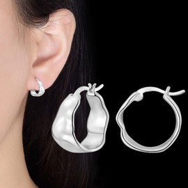 Hoop Earrings for Women Girls│Small Chunky Sterling Silver Earrings Hypoallergenic Hoop Earrings for Christmas Anniversary│Silver Huggie Hoop Earrings Jewellery Gifts