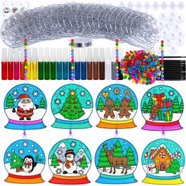 Winlyn 24 Sets Christmas Snow Globe Suncatcher Ornaments DIY Window Paint Art Suncatchers Craft Kits Winter Christmas Snow Globe Sun Catchers for Kids Holiday Classroom Party Decorations Art Project