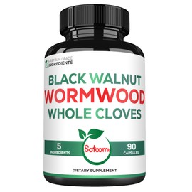 Satoomi 5 in 1 Wormwood Capsules Supplement - with Black Walnut Cloves Turmeric and Berberine HCl - 90 Capsules - Immune System & Digestion Health