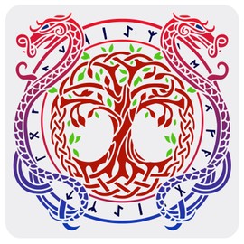 FINGERINSPIRE Tree of Life Stencil 11.8x11.8 inch Dragon Painting Stencil Plastic Celtic Tree of Life Dragon Viking Pattern Stencil Reusable Create DIY Tree of Life Crafts and Decor Stencil for Decor