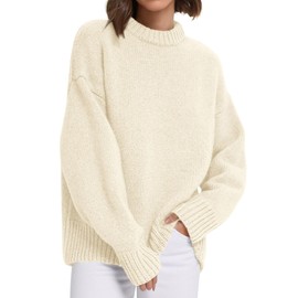 PRETTYGARDEN Womens Sweaters Fall 2025 Trendy Casual Crewneck Long Sleeve Cozy Knit Pullover Sweater Tops Winter Clothing(Beige White,Small)