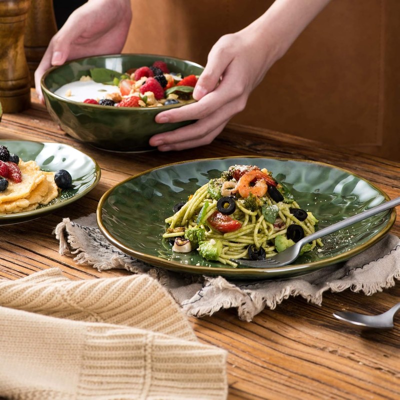 vicrays Ceramic Pasta Bowls Set, 32 Ounce Soup Bowls, Large