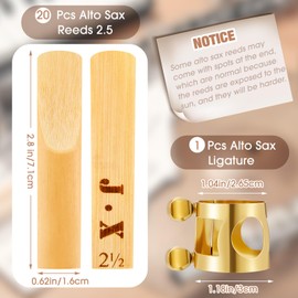 Fiada Alto Sax Ligature with 20 Pcs Alto Saxophone Reeds 2.5 Gold Alto Saxophone Mouthpiece with Adjustable Screws Alto Saxophone Ligature Fastener Strength 2.5 Reeds for Sax Use Replacement Supply