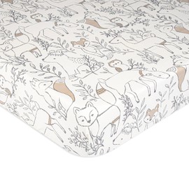 Crane Baby Soft Cotton Crib Mattress Sheet, Fitted Sheet for Cribs and Toddler Beds, Woodland Animal, 28”w x 52”h x 9”d