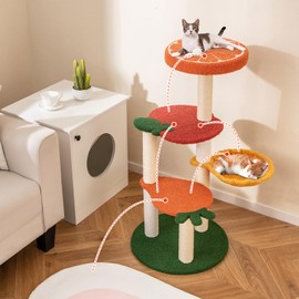 Tangkula Fruit Cat Tree, Multi-Level Cute Cat Tower with Sisal Scratching Posts, Padded Top Perch, Rotatable Basket, Apple & Carrot Shaped Platform, Chic Vegetable Cat Tree for Indoor Cats