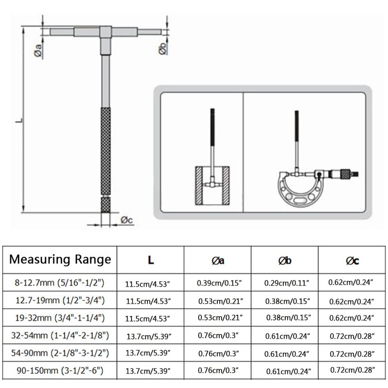 Telescopic Gauge Set 8-150 mm Adjustable Inner Diameter Telescopic Gauge