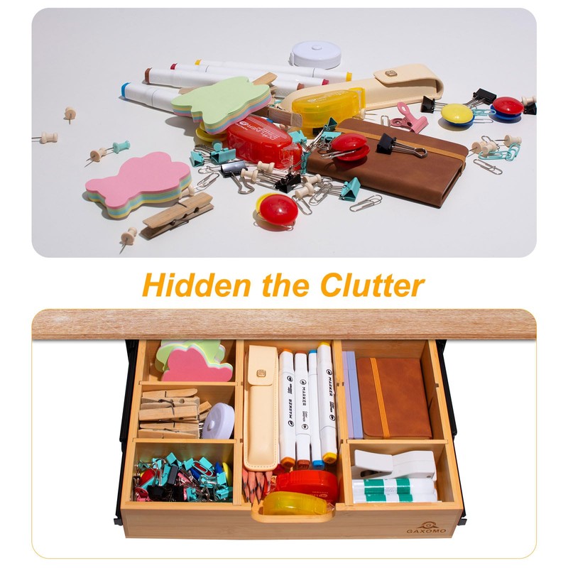 Under Desk Bamboo Drawer with U-Shaped Hollow Panel to Pull