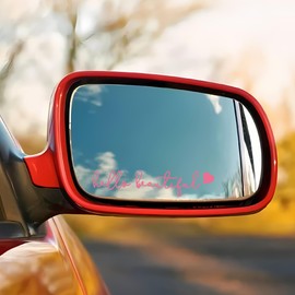 3X Hello Beautiful Car Mirror Decal, Rearview Mirror Decal, Car Mirror Accessories, Rearview Mirror Accessories, Laptop Decals, Cute Car Stickers by Comasol (Pink)