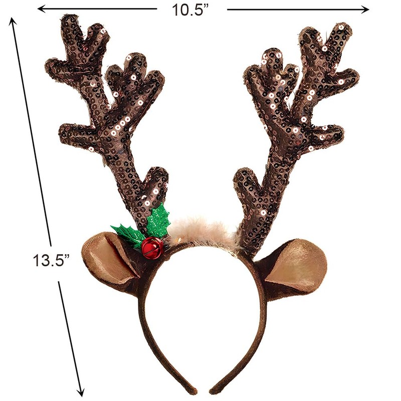 Amscan Sequined Brown Reindeer Antlers Headband - 15' x 14"
