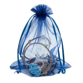 TheDisplayGuys 100-Pack 6x8 Navy Blue Sheer Organza Gift Bags with Drawstring, Goodie Bags for Jewelry, Candy Bags, Treat Bags, Wedding Favors Small Mesh Bags