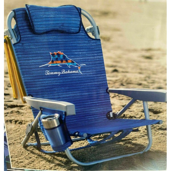Tommy Bahama Backpack Beach Chair-New 2022 Designs-5-Position Classic Lay Flat-Insulated Cooler Towel Bar-Storage Pouch Aluminum (Sailfish and Palms)