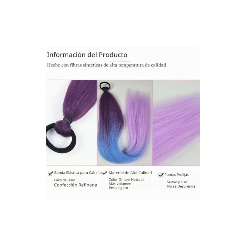 Extensiones de Cabello para Trenzas 60 cm,MoradoClaroAzul lago (1PCS)