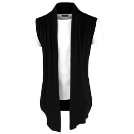 uxcell Men's Ruffle Shawl Collar Lightweight Vest Drape Cape Black Sleeveless Cardigan 34