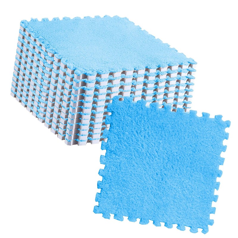 10pcs Plush Puzzle Floor Foam Mat Tiles Fluffy Cuttable Anti