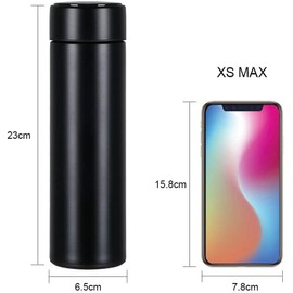 Flintronic Thermos Flask, 500 ml Water Bottle Vacuum Insulated Cup 304 Stainless Steel, LCD Touchscreen Temperature Display, Smart Cup Sealing Bottle Ideal for Hot and Cold - Black