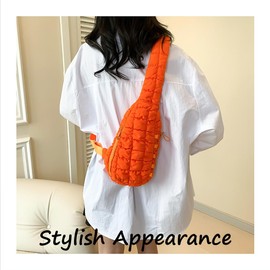 Quilted Crossbody Bag for Women, Nylon Sling Bag, Puffy Fanny Pack for Running, Traveling, Hiking, Sports (orange)