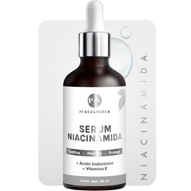 PUREZA NATUR Suero facial Niacinamida B3, Vitamina E y Acido hialurónico 50ml | Serum Niacinamide para todos tipos de piel skin barrier hidratante, antioxidante potente reductor de ojeras y líneas de expresión (50ml)