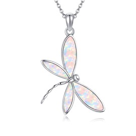 HKPATOP Dragonfly Necklace 925 Sterling Silver Opal Dragonfly Pendant Jewelry Gifts for Women Mom Grandma