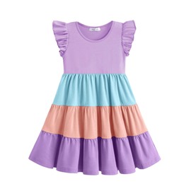 Arshiner Toddler Dress Girls Summer Ruffle Sleeve Tiered Swing Midi Casual Sundress with Pockets Toddler Purple & Blue & Pink 4-5 Years
