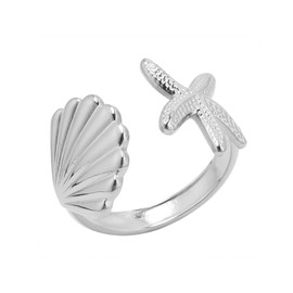 MIFYNN Dainty Shell Ring for Women Starfish Ring Adjustable Opening Ring Statement Ring Boho Ring Summer Beach Jewelry for Women (Silver)