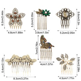 6 Piezas Vintage metal Peinetas para Mujer Decoración Mariposa Flor Hoja Perla Diamantes de Rhinestone Metal peines de Cabello peines con Agarre de Dientes Cristal Novia Horquilla para pasadores Accesorios de Boda