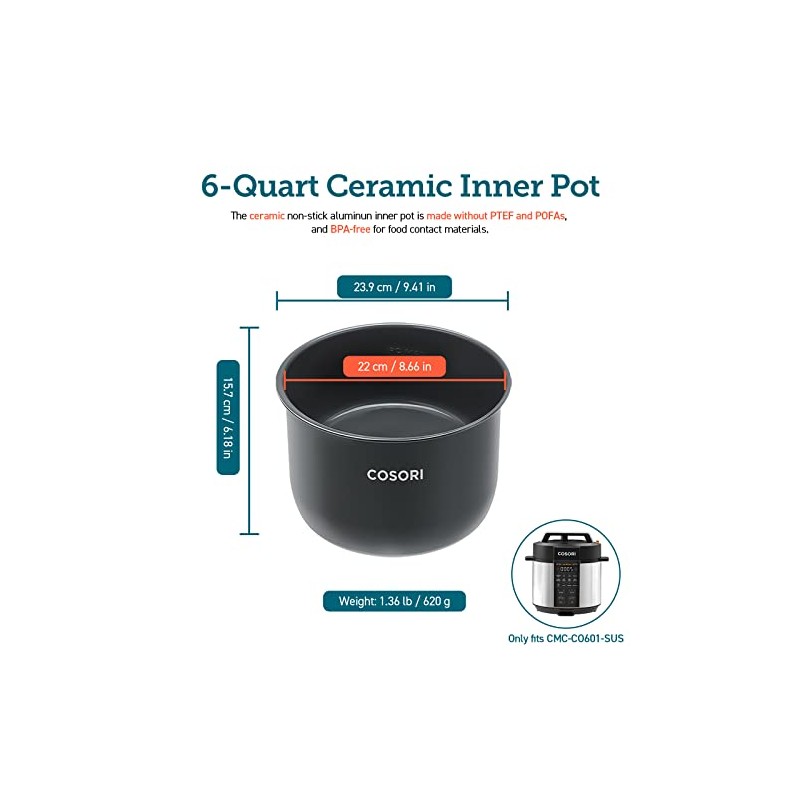 COSORI Pressure Cooker Inner Pot, Compatible with CMC-CO601-SUS Only, Ceramic,
