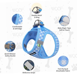 AIITLE No-Pull Pet Harness with a Leash, Plaid Comfort Padded Vest, Step in Dog Harness, Reflective Bands, Soft Breathable Pet Supplies, for Small and Medium Dogs and Cats Blue S