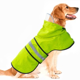 Dog Raincoat Waterproof Reflective Slicker - Lightweight Breathable Hooded Poncho Rain Coat Jacket with Adjustable Belly Strap and Leash Hole for Small Medium Large Dogs (X-Large, Green)