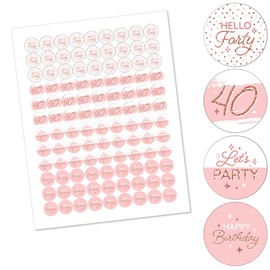 Big Dot of Happiness 40th Pink Rose Gold Birthday - Happy Birthday Party Round Candy Sticker Favors - Labels Fit Chocolate Candy (1 Sheet of 108)