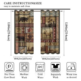 Vintage Deer Bear Farmhouse Blackout Curtains - Retro Cabin Lake Country Lodge Moose Grommet Window Treatment Set Energy Saving Thermal Insulated Drapes for Living Room Nursery,2 Panels 84L x 42W