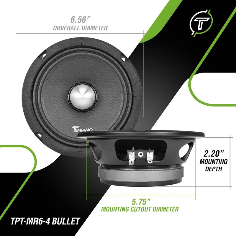 Timpano 1500 Watts Bundle 2X 6.5 Midrange Speakers TPT-MR6-4 Bullet