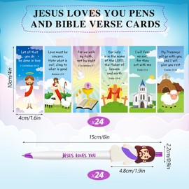 CroBlissful 48 Pcs Christian Jesus Pens Gift for Kid Sunday School Prize Religious Easter Gift Bible Verse Pen Bulk Jesus Loves You Ballpoint Pen with Bible Verse Bookmarks for Catholic(Retro Style)