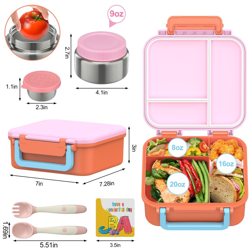Kids Bento Lunch Box with 9oz Soup Thermo Leakproof Lunch