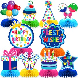 10 Pieces Happy Birthday Decorations Set,3D Table Toppers Double Sided Stand Cards for Birthday Party Supplies,Colorful Birthday Themed Honeycomb Centerpiece. (4 year old)