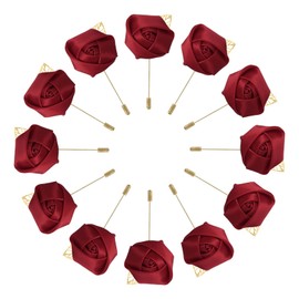 MECCANIXITY 12 Pcs Groom Boutonnieres Rose Boutonnieres Pins for Men Wedding Ceremony Anniversary Formal Dinner Party Wine Red
